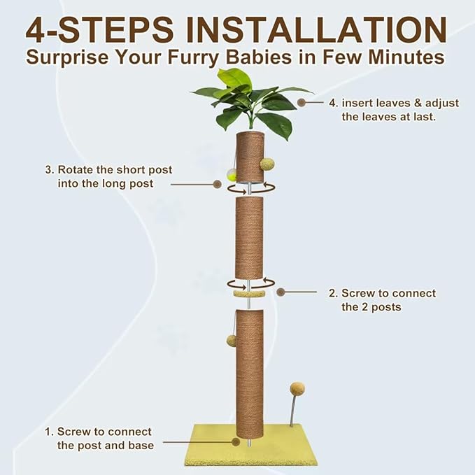 39 inch Tall Cat Scratch Post for Indoor Cats with Natural Sisal Rope and Hanging Ball Scratcher Post Tree Kitten and Large Adult Cat Interactive Toy-Leaf