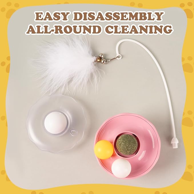 3-in-1 Tumbler Catnip Toy Interactive Cat Toys Cat Teaser with Feather and Bell, Track Balls Kitten Toys for Indoor Cats 9.8'' High (Pink)