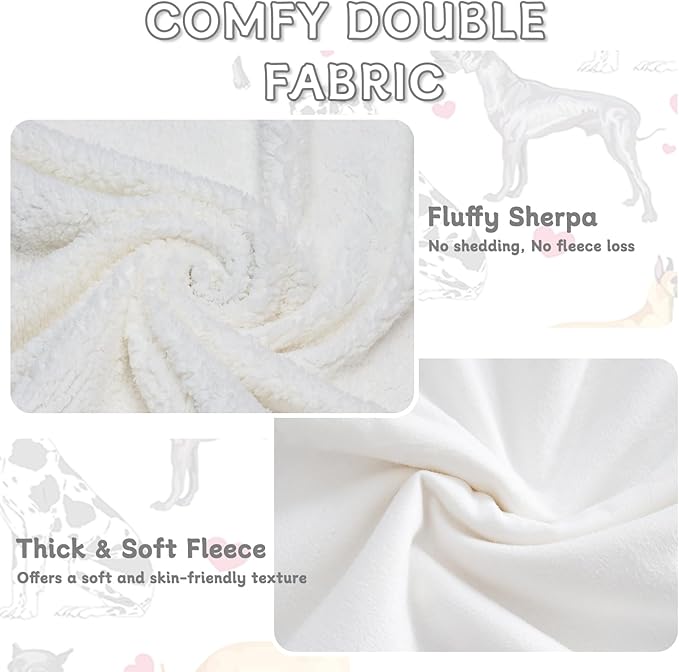 BlessLiving Great Dane Dog Blanket Red Heart Puppy Print Sherpa Fleece Throw Blanket Funny Dog Portrait Plush Blankets (Twin, 60 x 80 Inches)