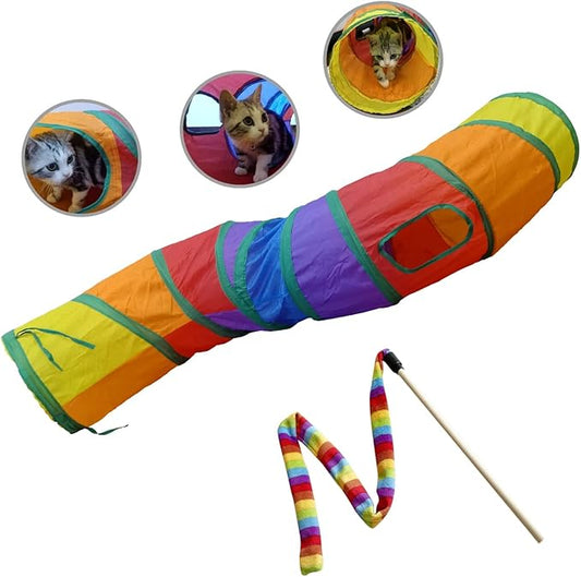 PetLike S Way Cat Tunnel Collapsible Pop-up Pet Tube Hideaway Play Toy with Ball (S-Way, Rainbow)