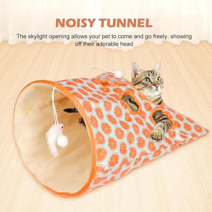 LOQJSS Cat Tunnel Bag Tunnel Bag for Cats Kitty Pet Collapsible Tunnel Crinkle Sack Bag Cat Tunnel Play Cat Drill Bag Self Hide and Seek Play for Indoor Cat Cave Toy (Color:Orange)