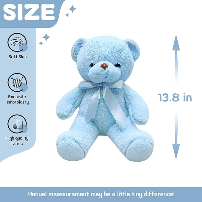 Blue Teddy Bear Stuffed Animals 13.4 inch Soft Small Teddy Bear Cute Cuddly Stuffed Plush Toys for Birthday Valentine’s Day Wedding Graduation Party