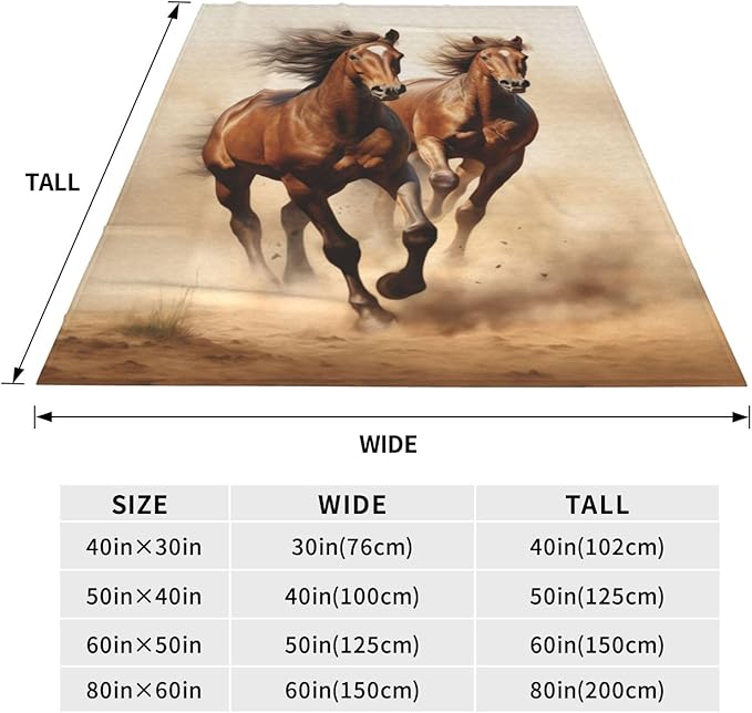 Horse Blanket Animal Horses Running Pattern Print Flannel Throw Blankets for Home Couch Bed Sofa Soft Fuzzy Lightweight Decor Gifts for All Season 60x50 Inches