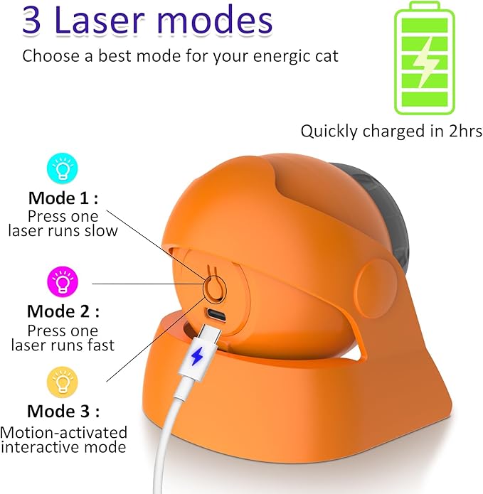 Cat Laser Toys Motion Acticated Responsive Interactions, Mix Fast & Slow Laser Game (Orange)