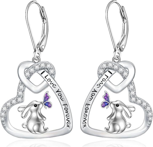 Black Cat/Bat/Spider/Pumpkin/Wolf/Bunny/Sun and Moon/Turtle/Raven 925 Sterling Silver Leverback Dangle Earrings Moon Gothic Christmas Earrings Jewelry Gift for Women