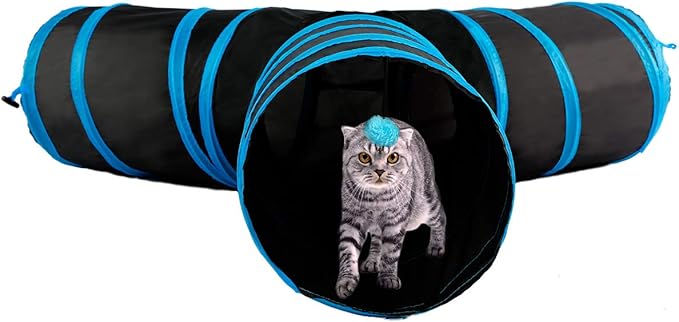Cat Tunnel, Collapsible 3 Way Play Pet Cat Tunnels for Indoor Cats Outdoor Tube Toys with Pom Ball for Rabbits Kittens Dogs