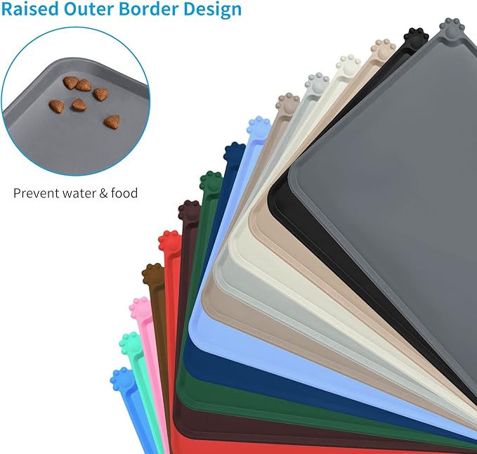 AUDWUD Silicone Waterproof Pet Feeding Mats,Anti Slip Bowl Pad, Dog Mat for Food and Water