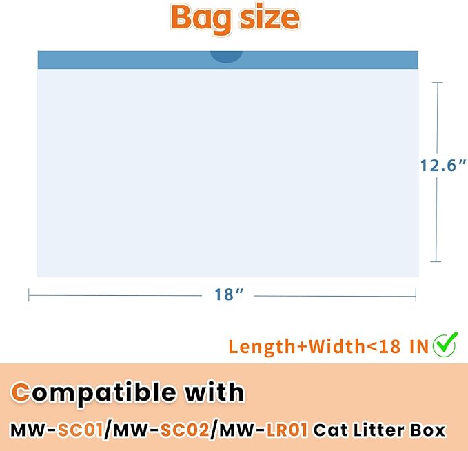 80 Count Litter Bags compatible with MW-SC01/MW-SC02/MW-LR01 Cat Litter Box, Cat Litter Waste Receptacles Bags (18'' x 12.6'', 80 Count)