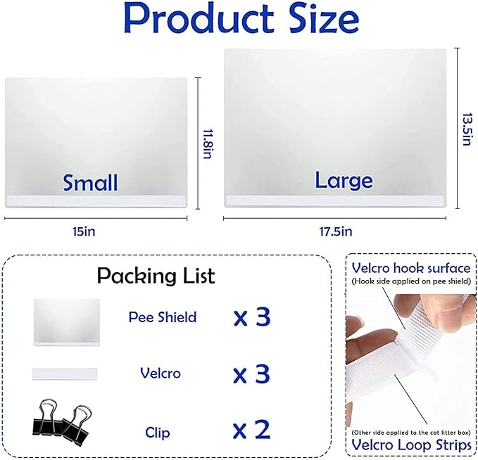 3 Pack Large Size Cat Litter Box Pee Shields, Easy Cleaning Frosted High Side Litter Box Splash Guard Cat Pee Shields for Open Top Litter Pan