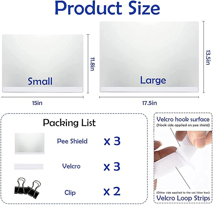 3 Pack Large Size Cat Litter Box Pee Shields, Easy Cleaning Frosted High Side Litter Box Splash Guard Cat Pee Shields for Open Top Litter Pan