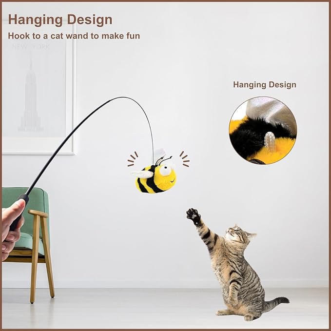 Interactive Flapping Bird Cat Toys, Rechargeable, Touch Activated, Catnip, Chirping Bird Toys for Indoor Cats and Kittens (Bee)
