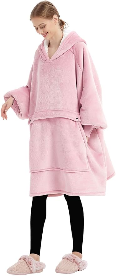 KFUBUO Wearable Blanket Hoodie for Adult Sherpa Oversized Hoodie Sweatshirt Blanket with Pockets Birthday Gifts for Women Pink