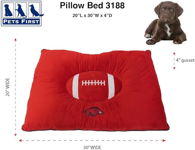 Pets First NCAA PET BED- Arkansas Razorbacks Soft & Cozy Plush Pillow Bed. - Sports Dog Bed. Cuddle, Warm Collegiate Mattress Bed for Cats & Dogs