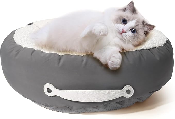 Cat Beds for Indoor Cats, 23 Inch Dog Bed for Small Melium Dogs, Washable Cat Cushion Bed with Slip-Resistant Bottom and Portable Handle (Gray)