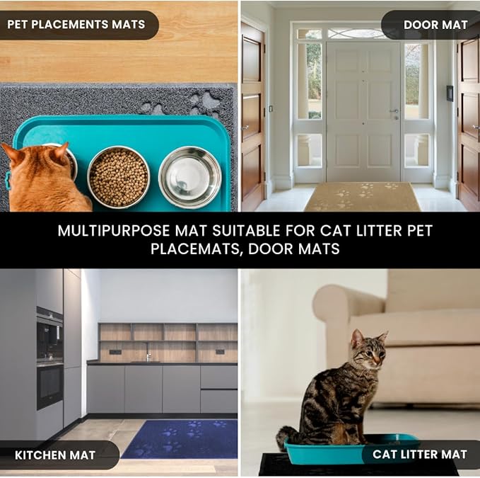 Andalus Large Cat Litter Mat, Pack of 2 - Waterproof, Non-Slip & Easy to Clean Cat Litter Box Mat for Extra Efficient Pet Litter-Trapping, Black (30” X 18”)