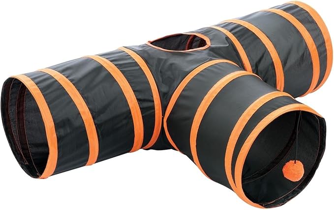 Kitty Fun Tunnel; Collapsible/Portable 3-way Cat Tunnel with Hanging Ball for Cats, Kittens, Rabbits