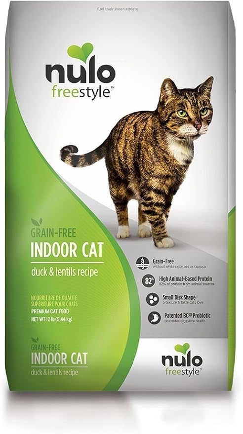 Nulo Indoor Grain Free Dry Cat Food With Bc30 Probiotic (Duck & Lentils Recipe, 12Lb Bag)