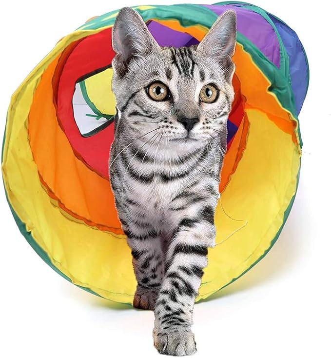 Andiker Cat Tunnel, S-Shape Cat Tunnel Pet Tube Collapsible Play Toy Indoor Outdoor Toys for Exercising Hiding Training and Running Cat Puzzle Toy with 2 Side Holes (Multi-Colored)