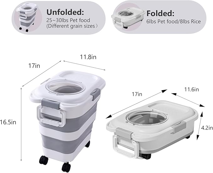 25 lbs Dog Food Storage Container,Collapsible Dog Food Container with Travel Silicone Bowl and Scoop,Pet/Dog/Cat/Bird Food/Cat litter Storage Containers to Keep Dry,Easy to Move.(white)