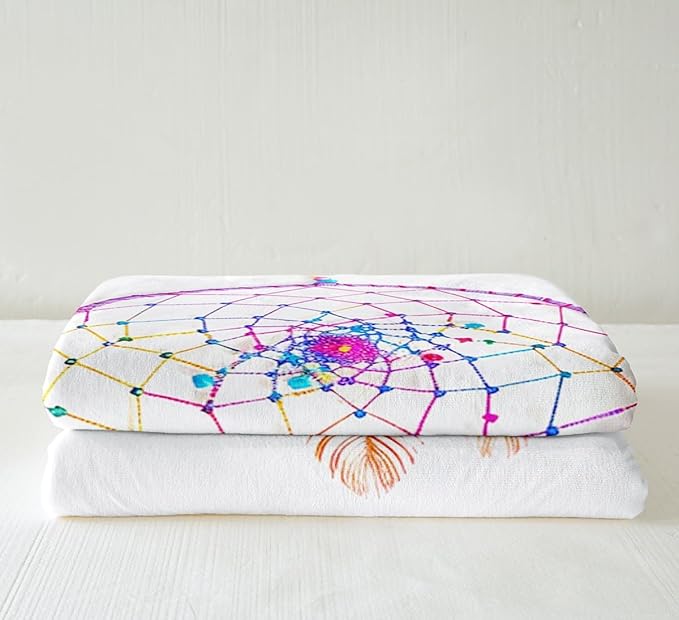 Dreamcatcher Fleece Throw Blanket Boho Dream Catcher Decor Plush Blanket for Sofa Couch Bed Decor Indian Hippie Feather Sherpa Blanket Chic Luxury Tribal Elements Fuzzy Blanket Baby 30x40 Inch