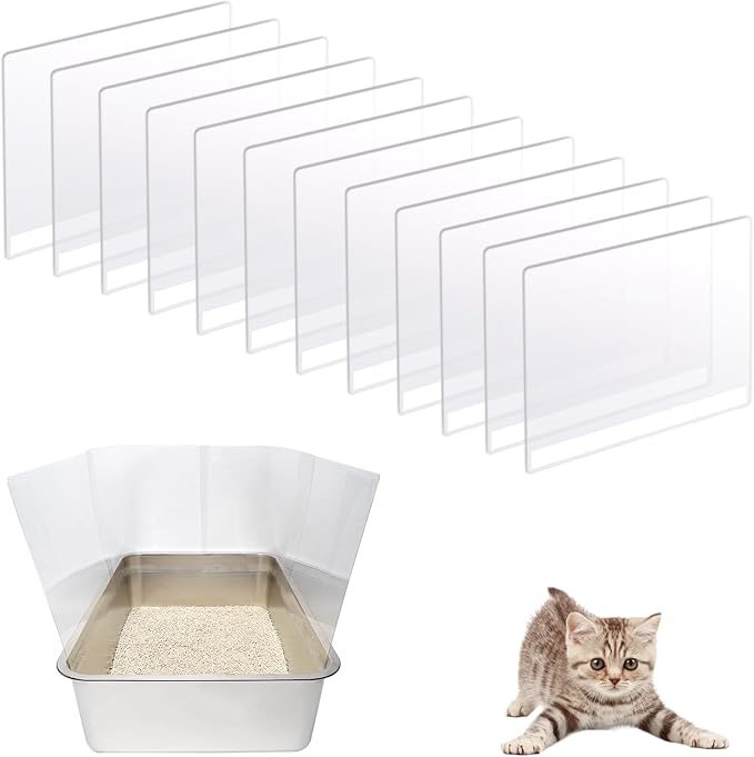 12Pcs Cat Litter Box Pee Shields,Transparent Easy Clean Litter Box Splash Guard for Open Top Litter Pan 14.5×11.5in- Litter Box Not Included