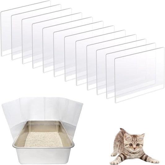 12Pcs Cat Litter Box Pee Shields,Transparent Easy Clean Litter Box Splash Guard for Open Top Litter Pan 14.5×11.5in- Litter Box Not Included