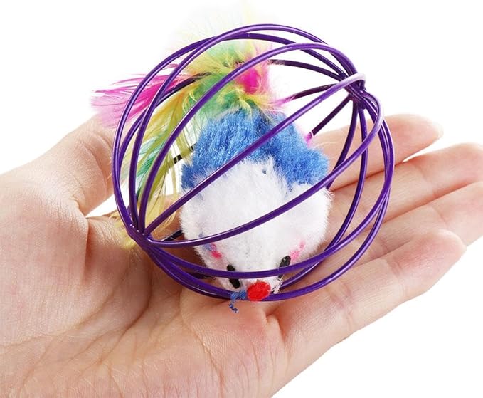 Kopida 4 Pcs Cat Toy Balls, Cat Mouse Ball Cage Cat Mouse Toy Colorful Cat Interactive Toy Pet Supplies Cat Accessories Cat Mouse Ball Toy