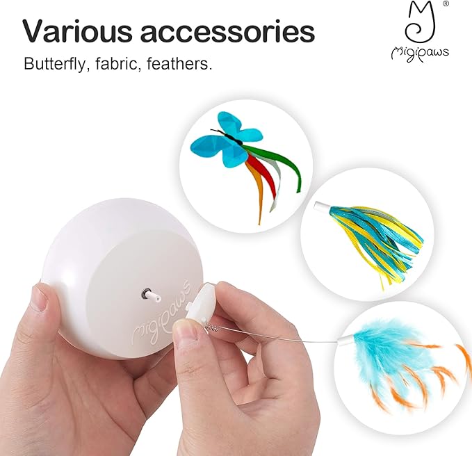 Migipaws Cat Toys Interactive Butterfly Feather Mice Spin with Smart Rolling Ball for Indoor Kittens Self Play Automatic Sensing Kitty Teaser Wand 3 Refills