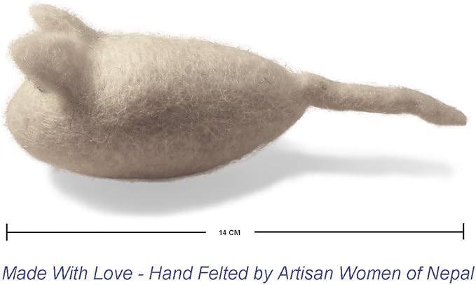 Cat Mouse Toys - 3 Felted Wool Mouse Toys Without Catnip for Indoor Cats and Kittens - Large Handmade Mice - White