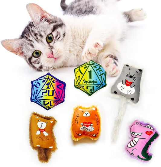 Cat Toys Catnip Toys Soft Plush Catmint Interactive Cat Kicker Toys with Crinkle Sound for Indoor Kitten (4+2 Happy Critters and Magic Dice)