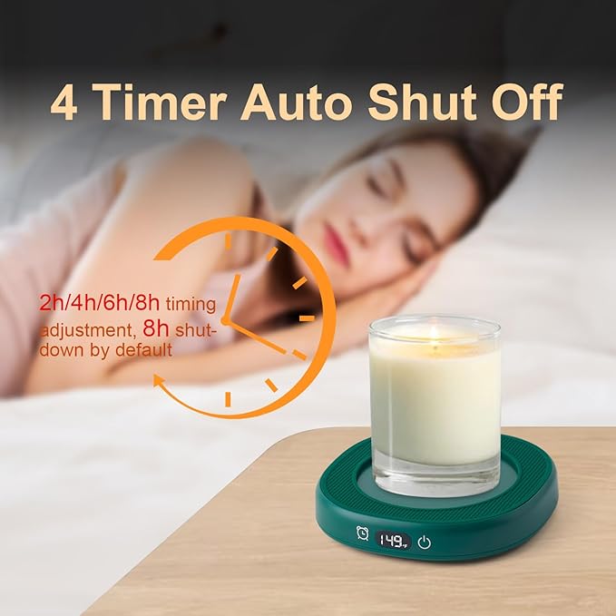 Bsigo Cute Cat Mug Set & Electric Smart Mug Warmer for Home & Office, Beverage Tea & Coffee Cup Warmer with 3-Temp Settings, 8H Auto Shut Off, Green