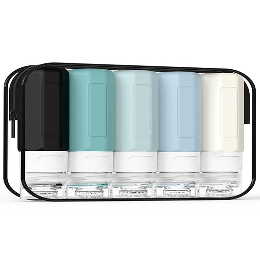 2 oz Travel Bottles, Small Size Containers, TSA Approved Silicone Toiletries Bottles, Shampoo and Conditioner Travel Kit for Women (Blue)