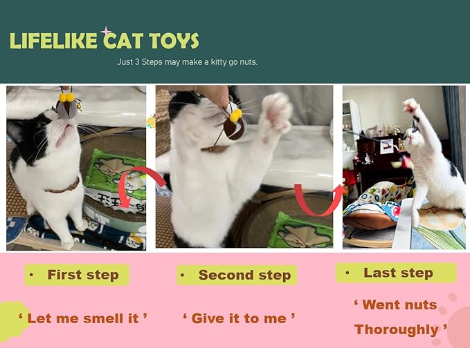 Cat Insect Feather Toys Replacement - 2 Pcs Handmade Natural Fat Flies - Cat Toy Wand Refills - Interactive Kitten Teaser Wand Attachments - Cat Toys for Indoor Cats Play