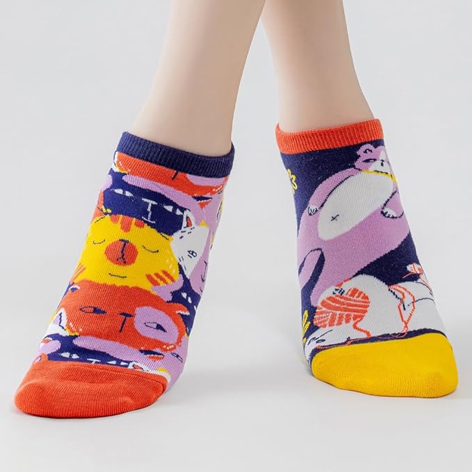 2 Pairs Funny Cartoon Animal Print Cotton Ankle Socks for Women Teens