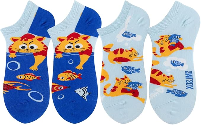 2 Pairs Funny Cartoon Animal Print Cotton Ankle Socks for Women Teens