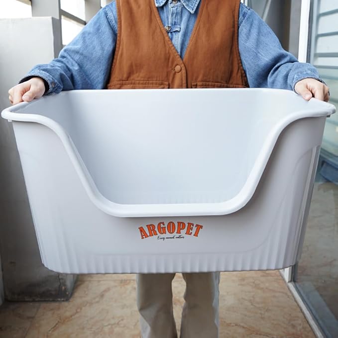 ARGOPET High Sides Cat Litter Box 25" L x 16" W x 13" H Extra Large Litter Box Jumbo for Multi Cat Households,Pet Safe Non-Stick Coating for Easier Cleaning & Superior Hygiene.(Grey