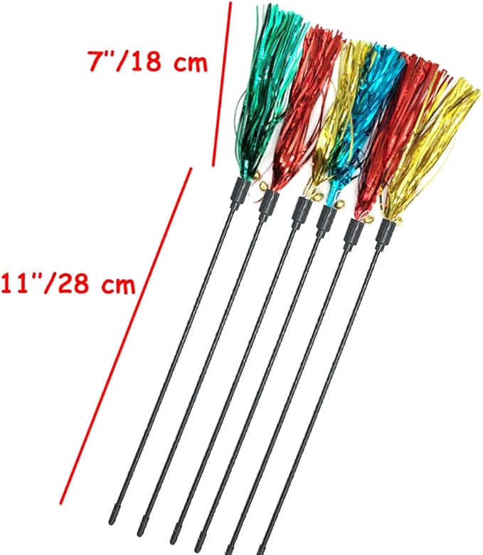 IUHKBH Cat Toy Wand 6 PCS Interactive Cat Teaser Wand with Sound Paper Tassels and Bell for Cat and Kitten