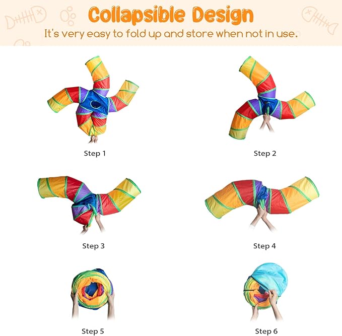 Depets Cat Tunnel for Indoor Cats, 5 Way Large Cat Tube with Play Ball, S-Shaped Folded Cat Play Tunnel Toy for Indoor Exercise, Durable Interactive Peephole Pet Tunnel for Cat Kitten Puppy Rabbit