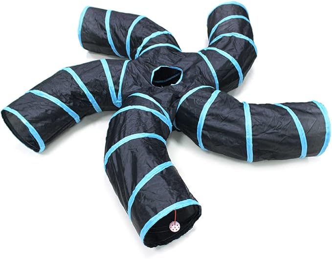 Bemodst Cat Tunnel for Indoor Cats, 2 Way/3 Way/4 Way/5 Way Cat Tubes and Tunnels Collapsible S-Shape Small Animal Tubes Kitty Tunnels Interactive Maze Cat Toy for Kitten Rabbit Ferret - 5 Way