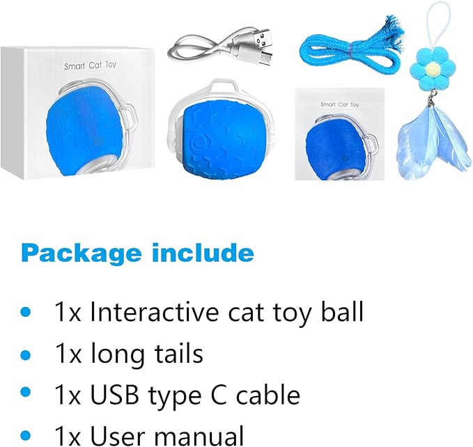 Indoor Cat Toys Ball: Automatic Rolling Ball with Motion-Activated Chirping for Engaging Cats -USB Rechargeable