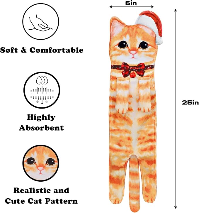 Cat Hand Towels for Kitchen Bathroom - Cute Cat Decor Gadgets - Hanging Soft Absorbent Hand Face Towel - Funny Unique Christmas Birthday for All Women Mom Cat Lovers - Orange