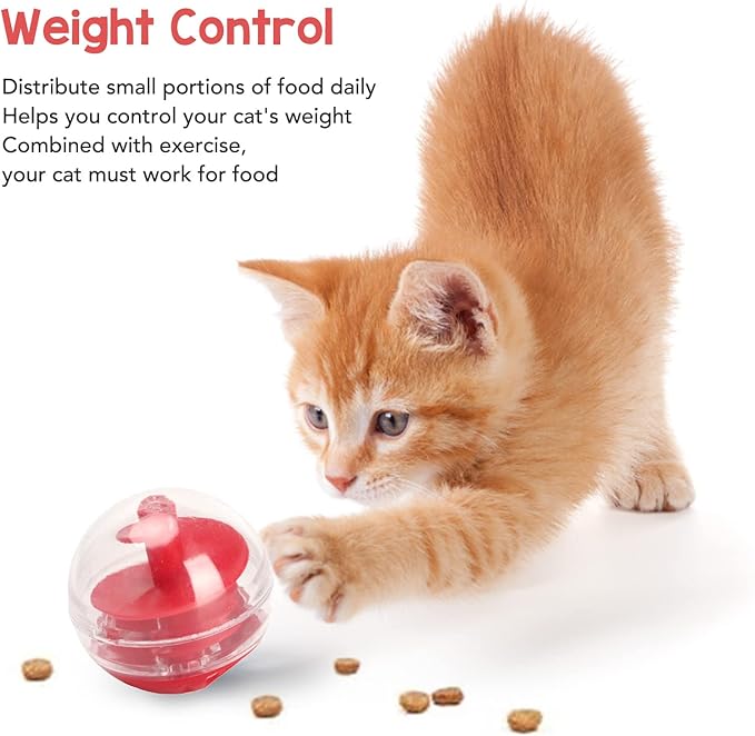 Cat Treat Toy, Cat Treat Dispenser Interactive Kitten Puzzle Toy, Cat Food Dispenser Toy Cat Treat Ball Dispenser Feeder Treat Ball for Treats Less Than 0.4in in Diameter