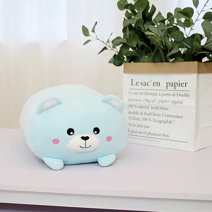 Cute Plush Bear Stuffed Squishy Animal Kawaii Sleeping Bear Pillow Gifts for Bedding Decor or Home Decor 8-Inch