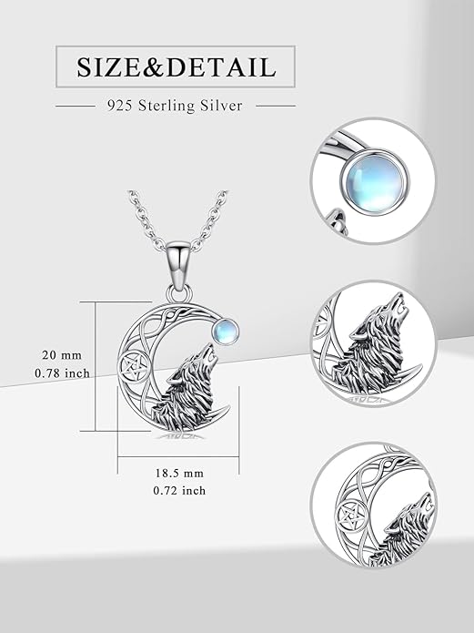 Black Cat/Dragon/Fox/Wolf Necklace 925 Sterling Silver Celtic Moon Pentagram Pendant Gothic Jewelry Goth Halloween Gifts for Women