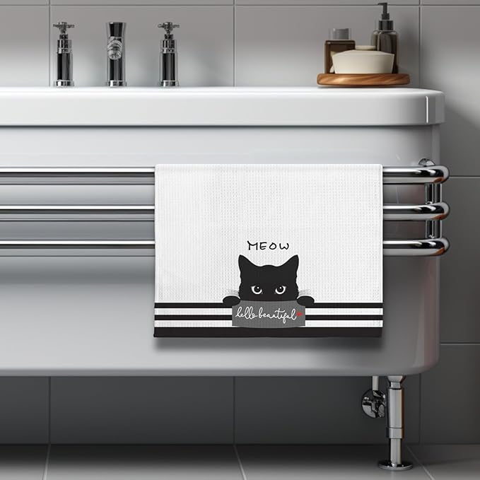 Cat Kitchen Towels,Cute Towels,Cat Kitchen Accessories,Cat Dish Towels,Cat Hand Towels,Crazy Cat Lady Gifts,Cat Lady Gifts,Black Cat Gifts for Women-Perfect for Decorating Your Kitchen and Bathroom