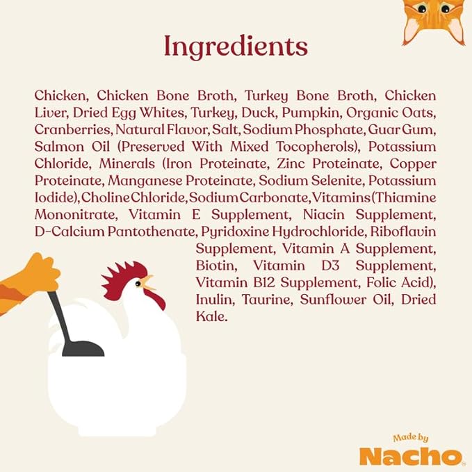 Made by Nacho Wet Cat Food, Cuts in Gravy, Limited Ingredients, Cage-Free Chicken Recipe with Bone Broth for Extra Hydration, (24) 3 oz. Pouches, Limited Ingredients