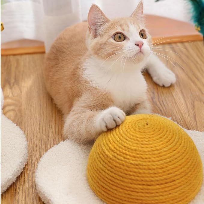 Egg Cat Scratcher Ball Cat Scratching Post Round Cat Tree Board Scratch Post Sisal Cat Toys (Yellow, S)