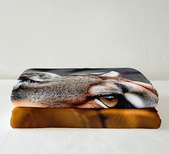 Lion Duvet Cover 3D Safari Animal American Wild Cat Throw Blanket for Boys Girls Children Teens Room Decor Cougar Fleece Autumn Twin 60"x80" Sherpa Blanket