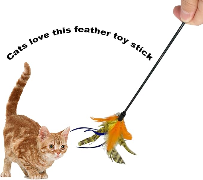 Cat Wand Toy Feather Stick Cat Toys, 6 PCS Cat Toy Feather Wand for Indoor Cats Play Exercise
