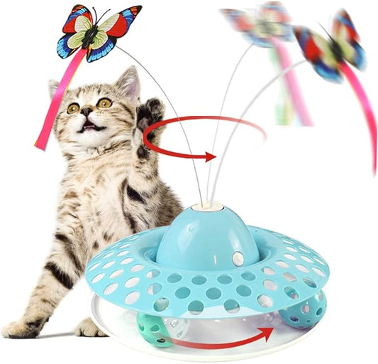 Interactive Cat Toys Automatic Electric Rotating Butterfly & Ball Exercise Kitten Toy Funny Cat Teaser Toys